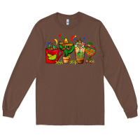 Chestnut Mexico Coffee Cups With Cactus Sombrero And Maraca Long Sleeve Tee - FaDigitalArtStudio