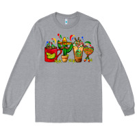 Heather Grey Mexico Coffee Cups With Cactus Sombrero And Maraca Long Sleeve Tee - FaDigitalArtStudio
