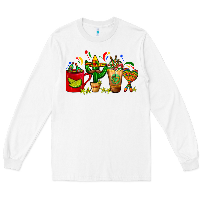 Mexico Coffee Cups With Cactus Sombrero And Maraca Long Sleeve Tee by FaDigitalArtStudio | Teevron