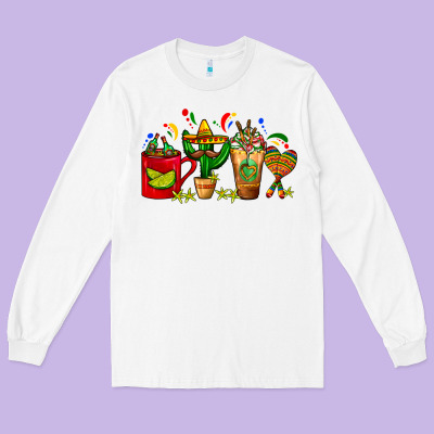 Mexico Coffee Cups With Cactus Sombrero And Maraca Long Sleeve Tee Designed By Fadigitalartstudio