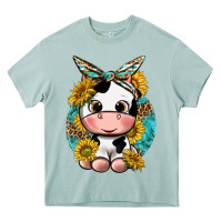 Arona cute cow with sunflower and leopard Heavy Core Tee - texasbilliewilder