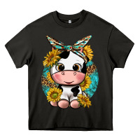 Asphalt cute cow with sunflower and leopard Heavy Core Tee - texasbilliewilder