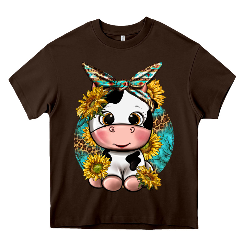 Cute Cow With Sunflower And Leopard Heavy Core Tee by texasbilliewilder | Teevron