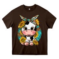 Chocolate Brown cute cow with sunflower and leopard Heavy Core Tee - texasbilliewilder