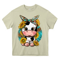 Mossy cute cow with sunflower and leopard Heavy Core Tee - texasbilliewilder