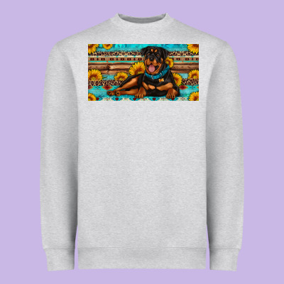 Rottweiler With Sunflowers License Plate Heavyweight Sweatshirt Designed By Artiststas