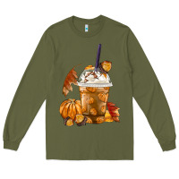 Army Green Pumpkin Spice Coffee Long Sleeve Tee - FaDigitalArtStudio