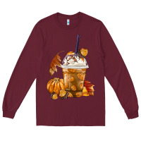 Burgundy Pumpkin Spice Coffee Long Sleeve Tee - FaDigitalArtStudio