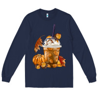 Navy Pumpkin Spice Coffee Long Sleeve Tee - FaDigitalArtStudio
