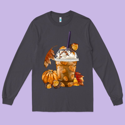 Pumpkin Spice Coffee Long Sleeve Tee Designed By Fadigitalartstudio