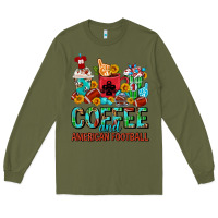 Army Green Coffee And American Football Coffee Cups Long Sleeve Tee - FaDigitalArtStudio