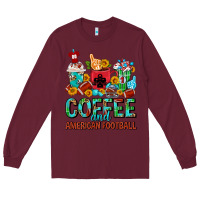 Burgundy Coffee And American Football Coffee Cups Long Sleeve Tee - FaDigitalArtStudio