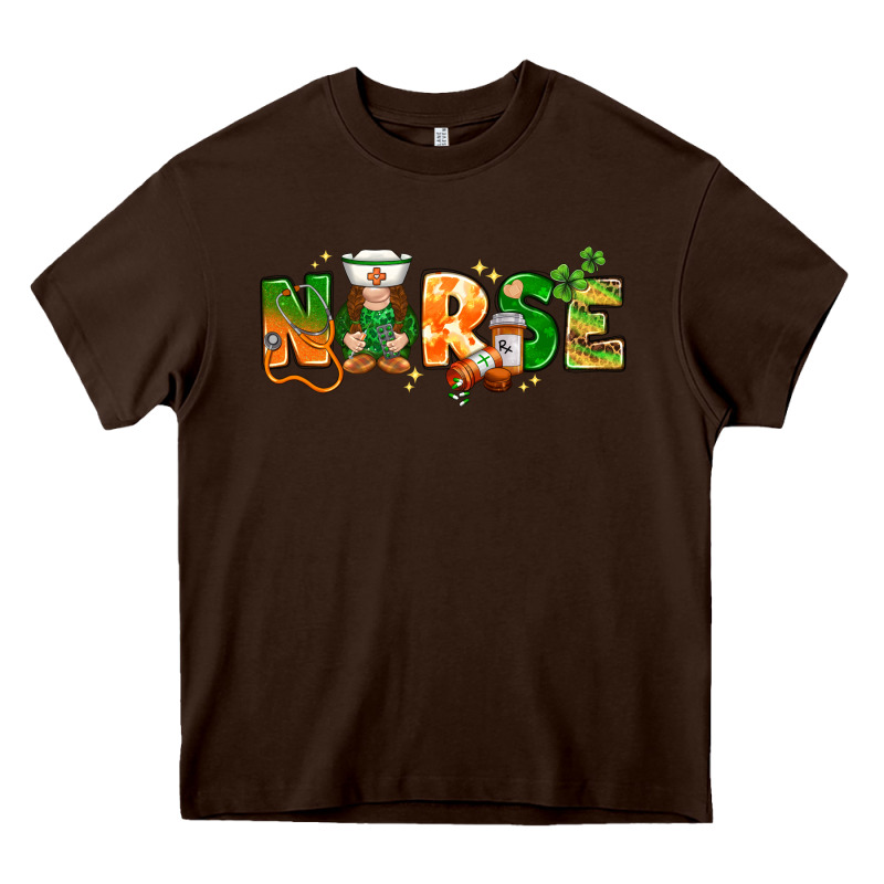 St Patricks Day Nurse With Gnome Heavy Core Tee by NancyCooperArtShop | Teevron