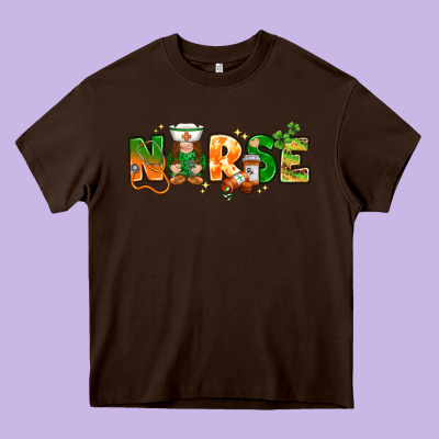 St Patricks Day Nurse With Gnome Heavy Core Tee Designed By Nancycooperartshop