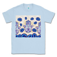 Dusty Blue evil eyes with white wooden pattern Classic Tee - TumblerDesignByShophia