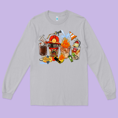 Firefighter Coffee Cups Long Sleeve Tee Designed By Fadigitalartstudio