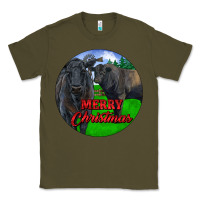Army Green Black Angus Cattle and Bull Merry Christmas Classic Tee - RanaPortraitStore