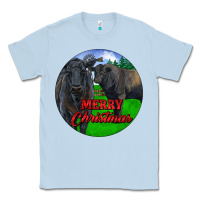 Dusty Blue Black Angus Cattle and Bull Merry Christmas Classic Tee - RanaPortraitStore