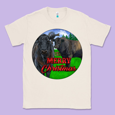 Black Angus Cattle And Bull Merry Christmas Classic Tee Designed By Ranaportraitstore