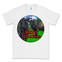 White Black Angus Cattle and Bull Merry Christmas Classic Tee - RanaPortraitStore