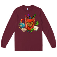 Burgundy teacher crayons coffee mug Long Sleeve Tee - FaDigitalArtStudio