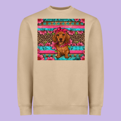 Dachshund Puppy Floral Heavyweight Sweatshirt Designed By Artiststas