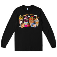 Black Lunch Lady Coffee Cups Long Sleeve Tee - FaDigitalArtStudio
