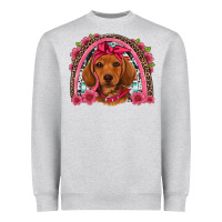 Heather Grey dachshund puppy floral rainbow Heavyweight Sweatshirt - Artiststas