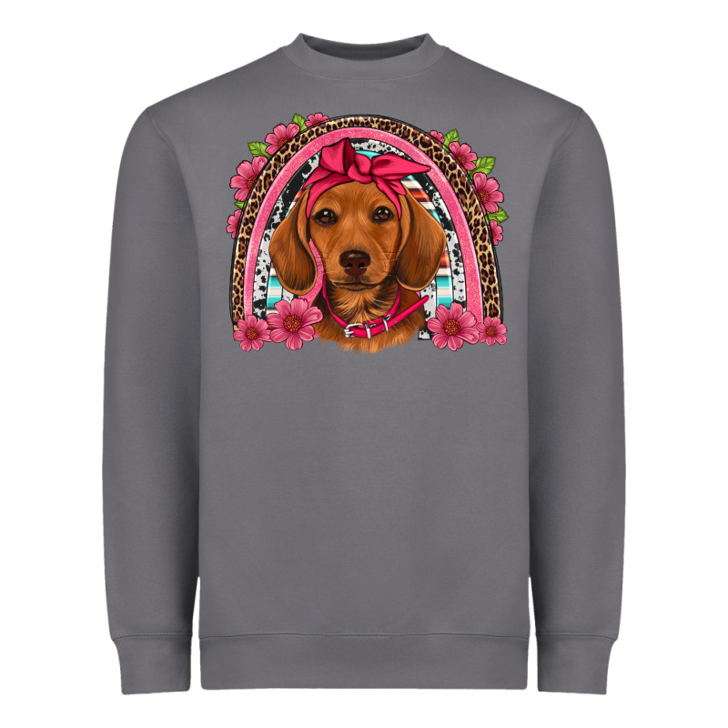 Dachshund Puppy Floral Rainbow Heavyweight Sweatshirt by Artiststas | Teevron