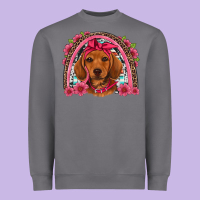 Dachshund Puppy Floral Rainbow Heavyweight Sweatshirt Designed By Artiststas