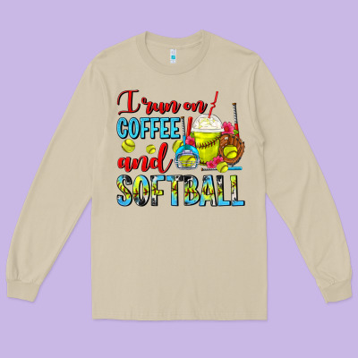 I Run On Coffee And Softball Frappe Long Sleeve Tee Designed By Fadigitalartstudio