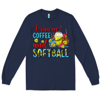 Navy I Run On Coffee And Softball Frappe Long Sleeve Tee - FaDigitalArtStudio