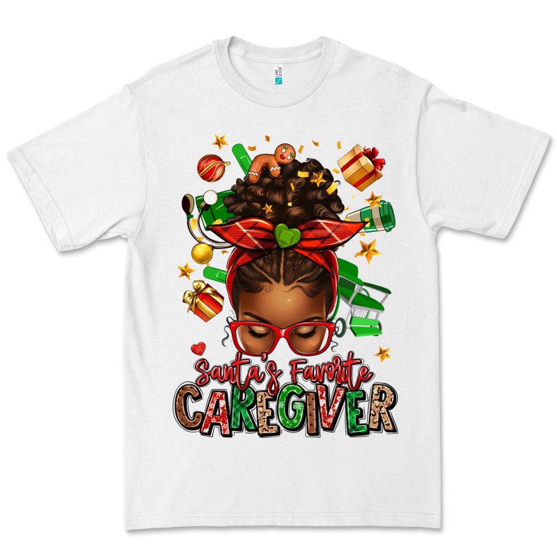 Santas Favorite Caregiver Afro Messy Bun Premium Tee by texasbilliewilder | Teevron