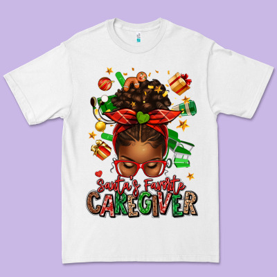 Santas Favorite Caregiver Afro Messy Bun Premium Tee Designed By Texasbilliewilder