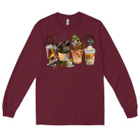 Burgundy Fishing Coffee Cups Long Sleeve Tee - FaDigitalArtStudio