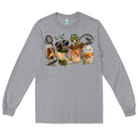 Heather Grey Fishing Coffee Cups Long Sleeve Tee - FaDigitalArtStudio