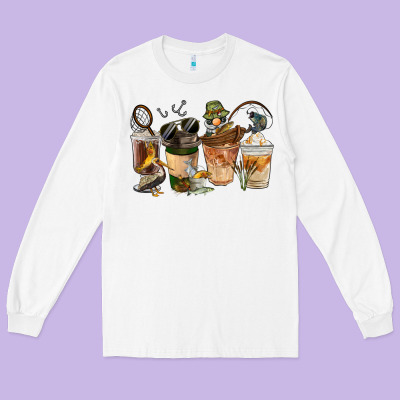 Fishing Coffee Cups Long Sleeve Tee Designed By Fadigitalartstudio