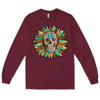 Burgundy sunflower with skull Long Sleeve Tee - RanaPortraitStore