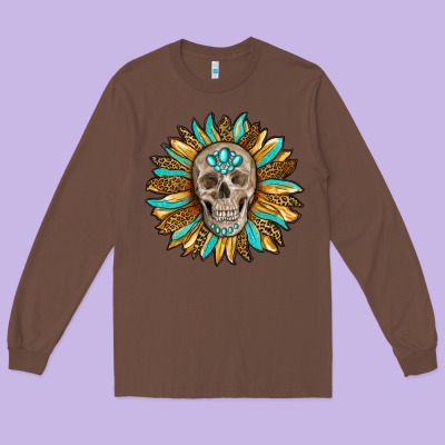Sunflower With Skull Long Sleeve Tee Designed By Ranaportraitstore