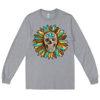 Heather Grey sunflower with skull Long Sleeve Tee - RanaPortraitStore