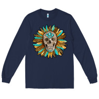 Navy sunflower with skull Long Sleeve Tee - RanaPortraitStore