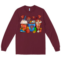 Burgundy Basketball Coffee Cups Long Sleeve Tee - FaDigitalArtStudio