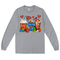Heather Grey Basketball Coffee Cups Long Sleeve Tee - FaDigitalArtStudio