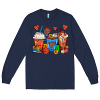 Navy Basketball Coffee Cups Long Sleeve Tee - FaDigitalArtStudio