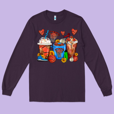 Basketball Coffee Cups Long Sleeve Tee Designed By Fadigitalartstudio
