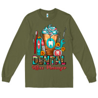 Army Green Dental Office Manager cold drink frappe Long Sleeve Tee - FaDigitalArtStudio