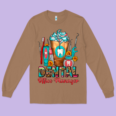 Dental Office Manager Cold Drink Frappe Long Sleeve Tee Designed By Fadigitalartstudio