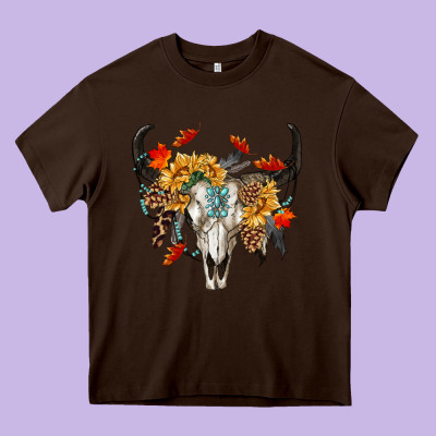 Fall Bull Skull Heavy Core Tee Designed By Ranaportraitstore
