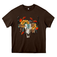 Chocolate Brown Fall Bull Skull Heavy Core Tee - RanaPortraitStore