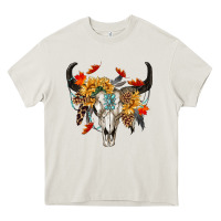 Cream Fall Bull Skull Heavy Core Tee - RanaPortraitStore